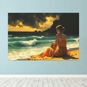 Mooie Kustnacht Zeezichtreflectie Canvas Afdruk