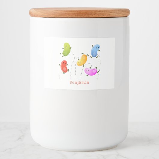 Mooie kwallen springen cartoon illustratie voedselcontainer etiket (Voorkant)