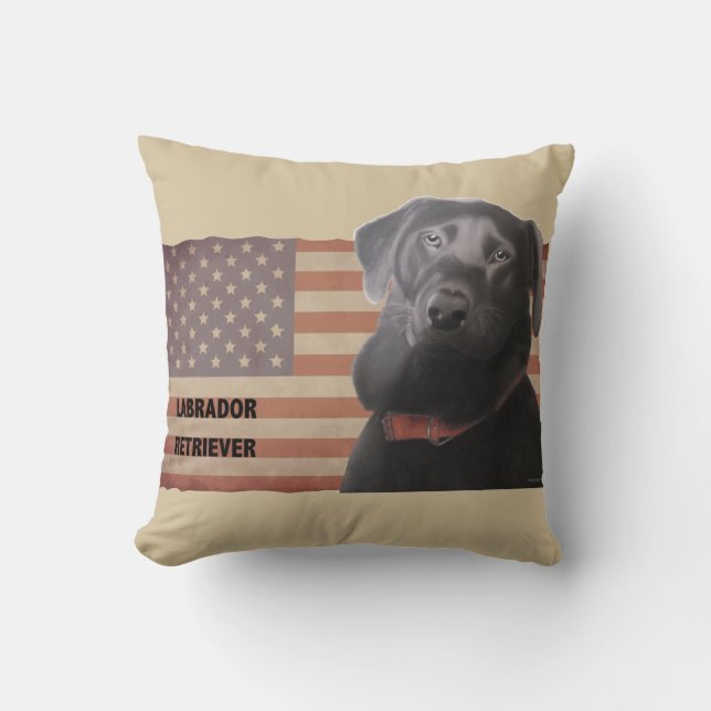 Mooie Labrador Retriever Amerikaanse vlag Kussen (Voorkant)