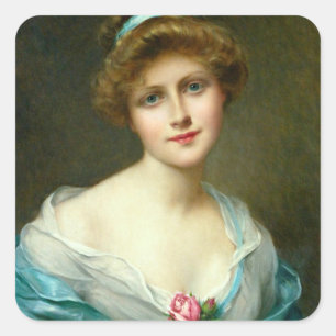  mooie Lady Green Dress Vierkante Sticker