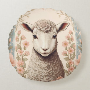Mooie Lam Zwak Pastel Kleur Bloemen Rond Kussen