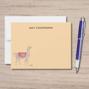 Mooie Lama Boho Handgeschilderde Beige Met Naam Notitiekaartje