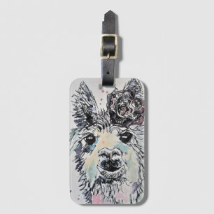 Mooie Lama met Roos waterverf kunst Bagage Label