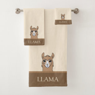 Mooie lama op beige & bruin bad handdoek