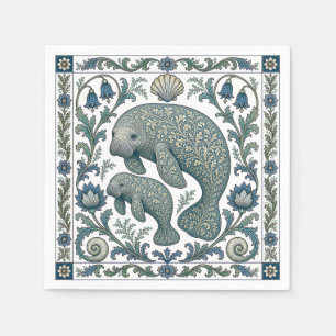 Mooie Lamantijn Moeder En Baby Oud Ornament Servet