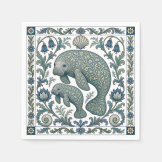 Mooie Lamantijn Moeder En Baby Oud Ornament Servet