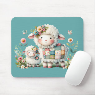 Mooie lammetjes met bloem- en patchworkaccenten muismat