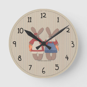 Mooie landelijke konijnen wandklok ronde klok