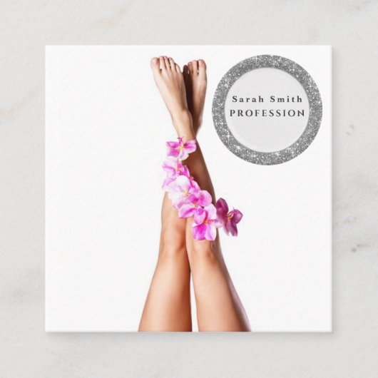 Mooie lange vrouwen poten bloemschoonheid behandel vierkante visitekaartje (Voorkant)