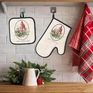 Mooie lantaarn met hulst en kardinaal Kerstmis Ovenwant & Pannenlap Set