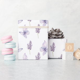 Mooie Lavendel Bloemen Vlinder Baby Shower Cadeaupapier