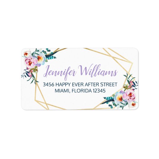 Mooie Lavendel Boho Bloemige Bruiloft Etiket (Voorkant)