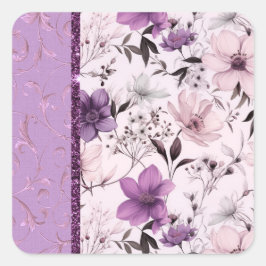 Mooie lavendel en roze bloemen vierkante sticker