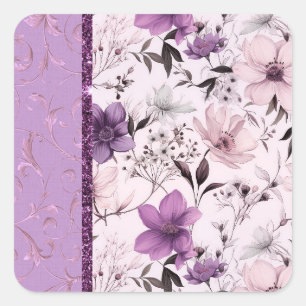 Mooie lavendel en roze bloemen vierkante sticker