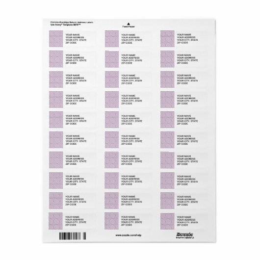 Mooie Lavendel en Wit Grieks Sleutelpatroon Etiket (Full Sheet)