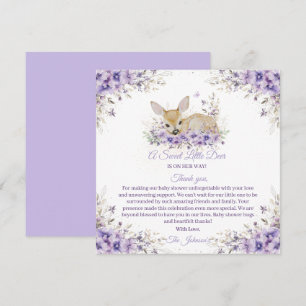 Mooie lavendel paarse bloemende herten baby shower bedankkaart