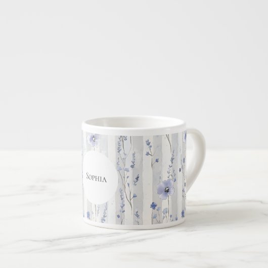 Mooie lavendel witte strepen bloemrijke bruiloft espresso kop (Voorkant rechts)