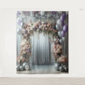 Mooie lavendelkleurige bloemenballonboog hangend wandkleed (Voorkant)