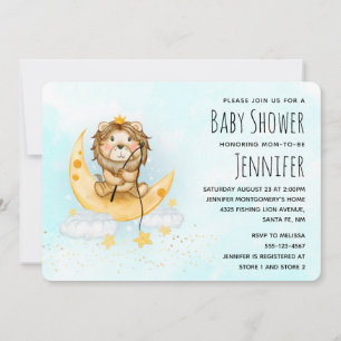 Mooie Leeuw Vist Waterverf Baby Shower Uitnodiging