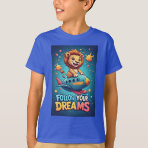 🦁 Mooie Leeuw Vliegtuig Avontuur Kinderen Grafisc T-shirt