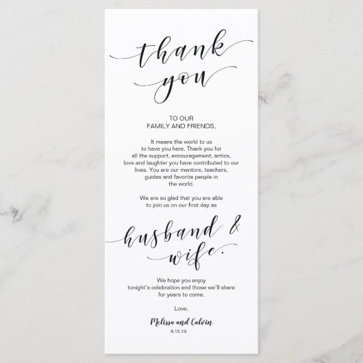 Mooie legant Dank u voor de plaatsingskaart Programma (Voorkant)