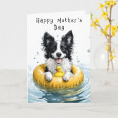 Mooie Lekkere Collie Hond Zwemmend CV6 Aangepaste  Kaart (Gele Bloem)