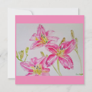 Mooie lelie in roze aquarel schilderij vlakke kaar kaart