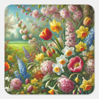 Mooie lentbloemen vierkante sticker