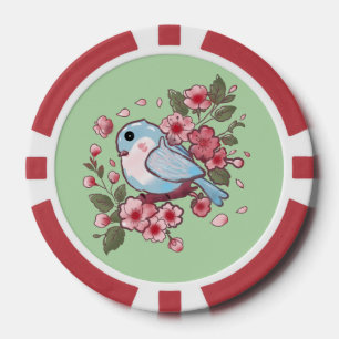 Mooie Lente Blauwe Vogel & Kersenbloesem Aquarel A Poker Chips