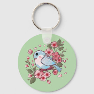 Mooie Lente Blauwe Vogel & Kersenbloesem Aquarel A Sleutelhanger
