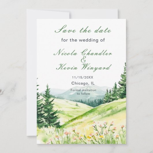 Mooie lente landschap bruiloft save the date (Voorkant)