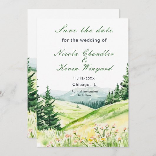 Mooie lente landschap bruiloft save the date (Voorkant / Achterkant)