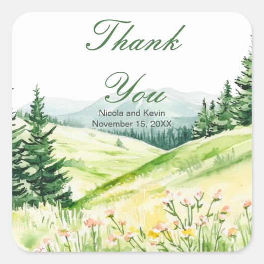 Mooie lente landschap bruiloft vierkante sticker (Voorkant)