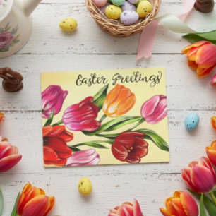 Mooie lente Pasen Groetjes Tulpen Briefkaart