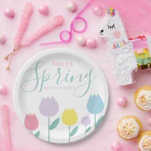 Mooie lente tulpen pastel bloemen verjaardagsfeest papieren bordje