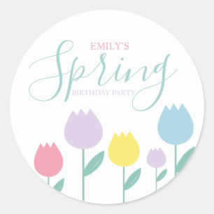 Mooie lente tulpen pastel bloemen verjaardagsfeest ronde sticker