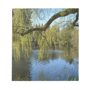 mooie lente wilgenbomen bij water vijver. notitieblok