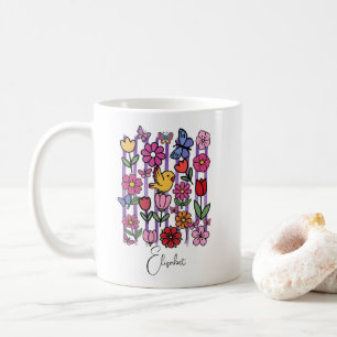 Mooie Lentetuinmok Met Bloemen Vlinders Vogel Koffiemok