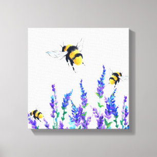 Mooie lentevloeren en bijen vliegen - Tekening Canvas Afdruk