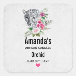 Mooie leopard Head Portrait Candle of Soap Biz Vierkante Sticker
