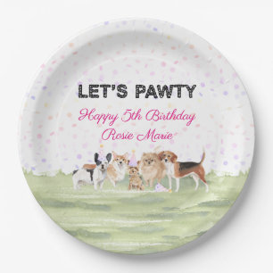 Mooie Let's Pawty Roze Honden Verjaardagsfeestje Papieren Bordje