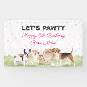 Mooie Let's Pawty Roze Honden Verjaardagsfeestje Spandoek