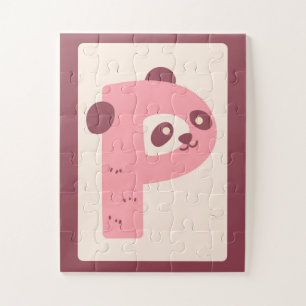 Mooie Letter "P" Panda Alfabet Kunstprint Legpuzzel