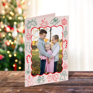 Mooie leuke kerstdoodles foto feestdagen kaart
