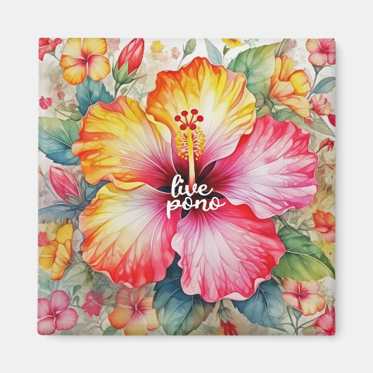 Mooie levendige LIVE PONO hibiscus bloem ontwerp Magneet (Voorkant)