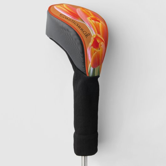 Mooie levendige Oranje Tulp Custom Name Golfheadcover (Schuin)