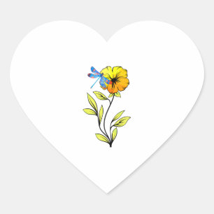 Mooie libel op bloem hart sticker