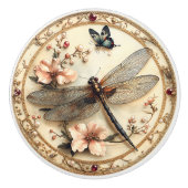 Mooie libel roze bloemen vlinder keramische knop (Voorkant)