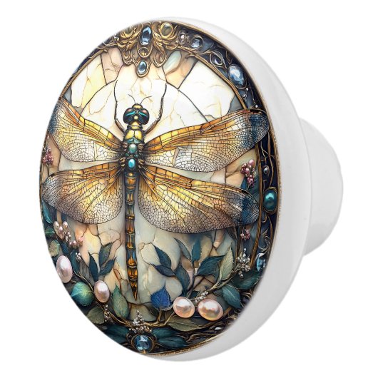 Mooie Libelle Roze Parels Turquoise Edelstenen Keramische Knop (Rechts)