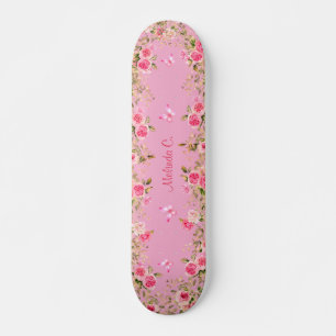 Mooie Licht Roze & Roze Rozen & Roze Vlinders Skateboard